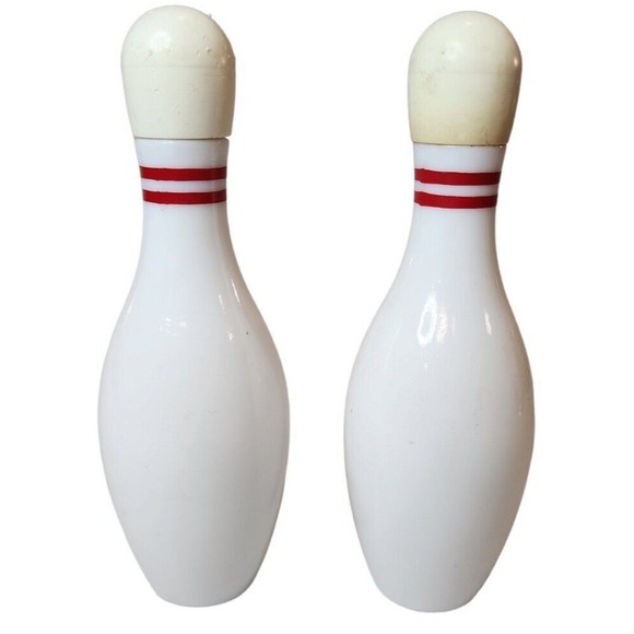 Vintage Avon Bowling Pin White Milk Glass Red Stripes Cologne Bottles Decanters - Picture 2 of 4